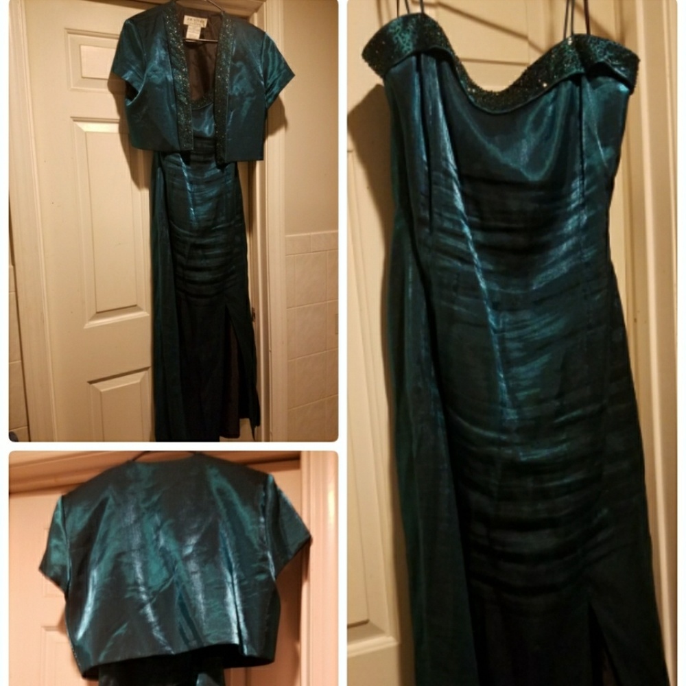 J.R Nites emerald shimmer gown with Jacket